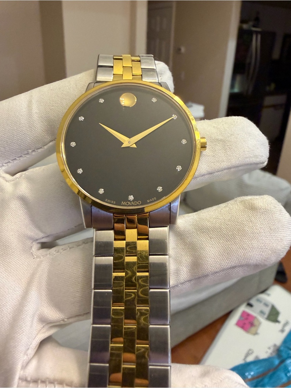 Movado Museum Classic 07.1.19.1462 Men's Diamond Black Dial Two-Tone Watch 7" - Picture 8 of 16